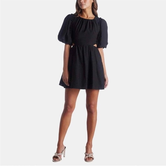 Moon River Open-Back Puff-Sleeve Mini Dress In Black M - Picture 3 of 8